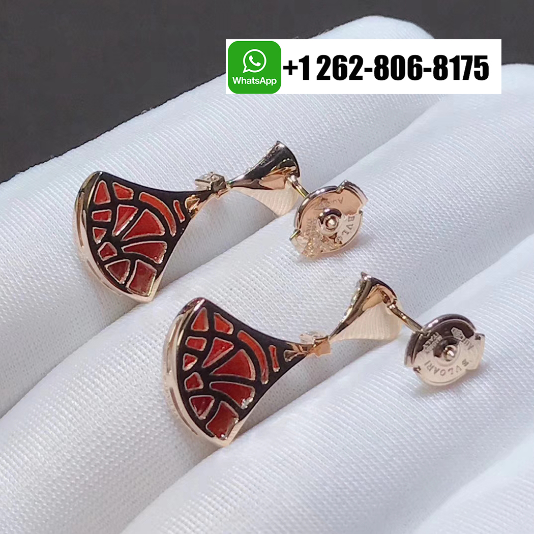 Bvlgari 18k Rose Gold Divas’ Dream Earrings Pave Diamonds and Carnelian