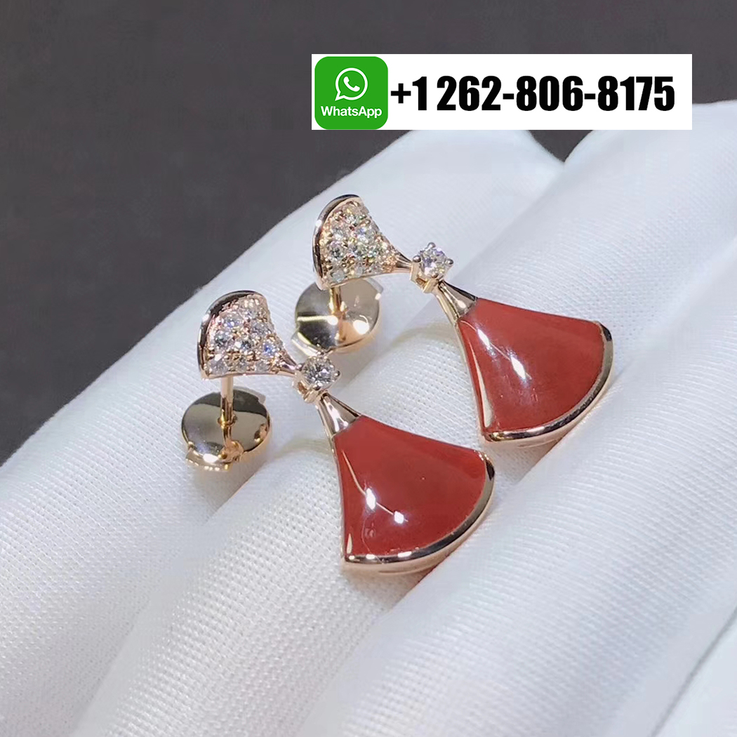 Bvlgari 18k Rose Gold Divas’ Dream Earrings Pave Diamonds and Carnelian