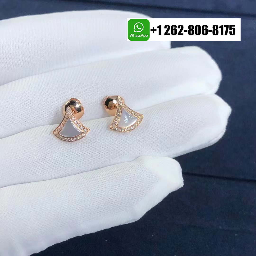 Bvlgari 18k Rose Gold Divas’ Dream Earrings with Pave Diamonds and Mother of Pearl 358899