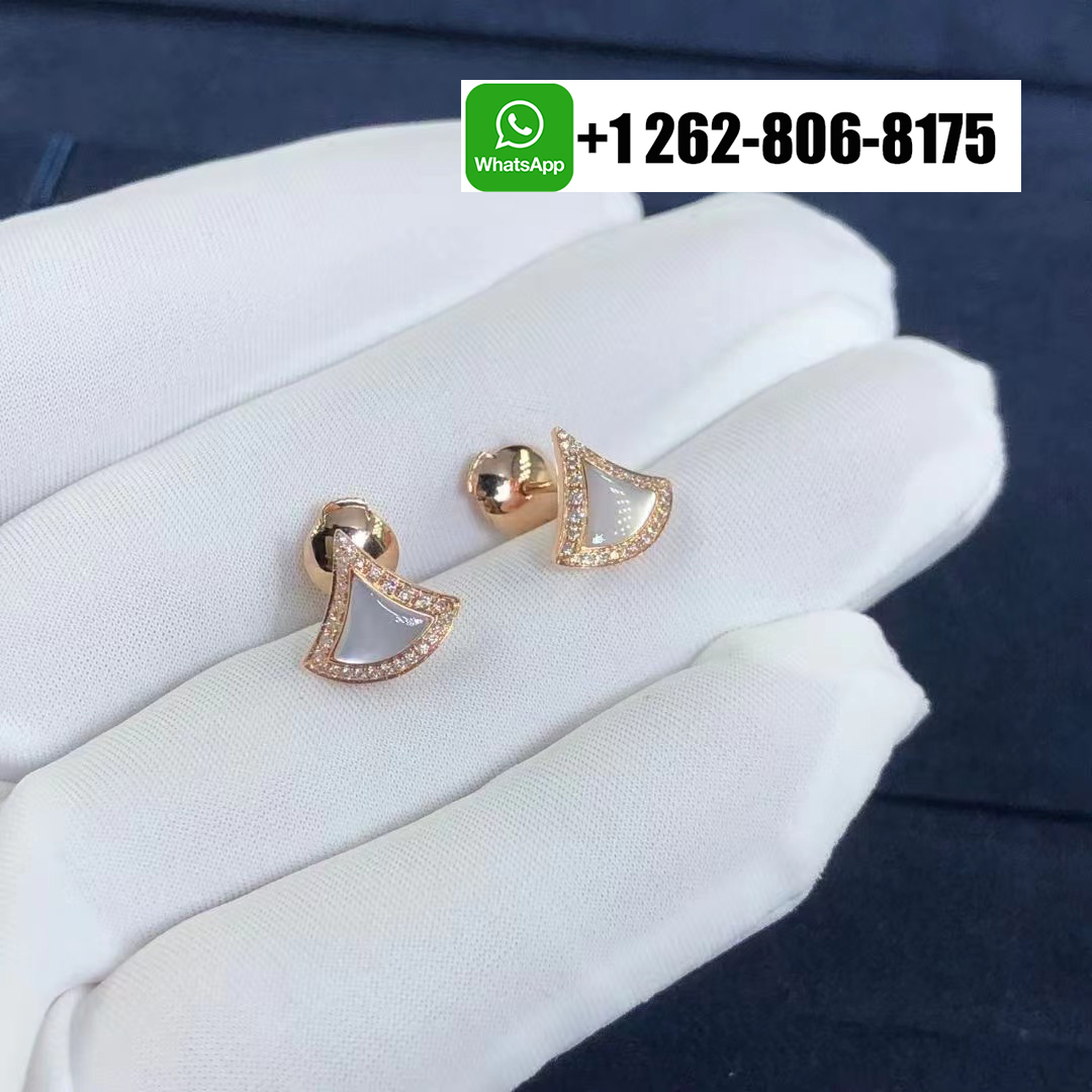 Bvlgari 18k Rose Gold Divas’ Dream Earrings with Pave Diamonds and Mother of Pearl 358899