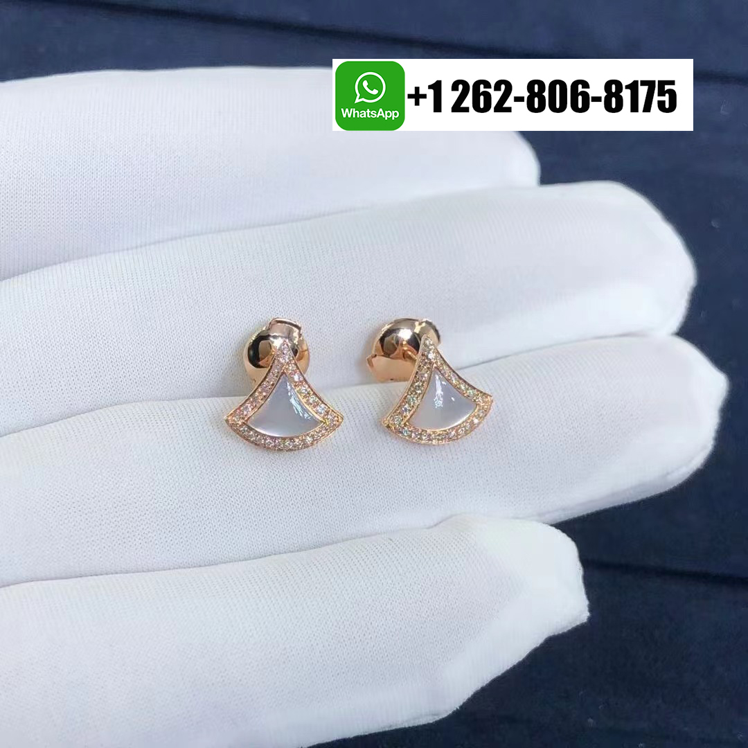 Bvlgari 18k Rose Gold Divas’ Dream Earrings with Pave Diamonds and Mother of Pearl 358899
