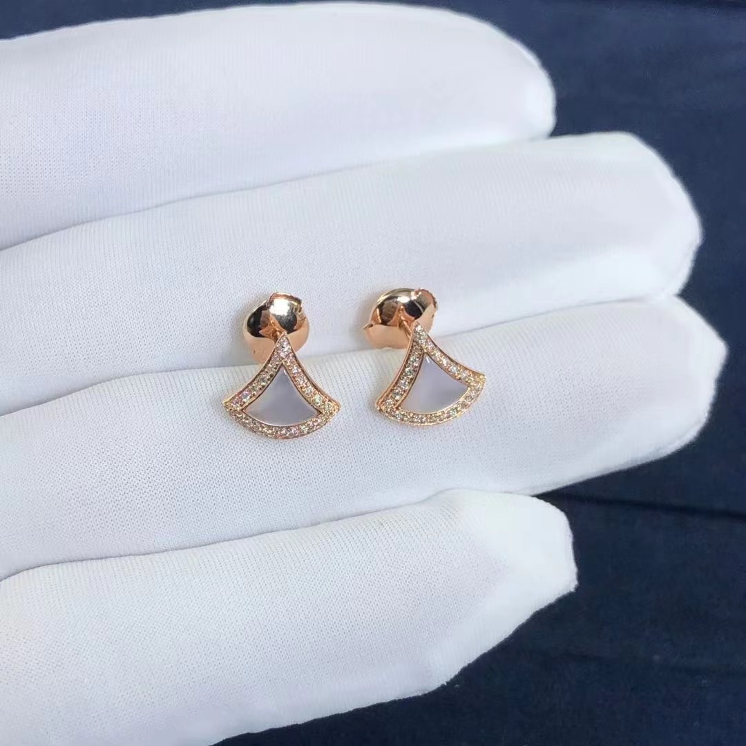 Bvlgari 18k Rose Gold Divas’ Dream Earrings with Pave Diamonds and Mother of Pearl 358899