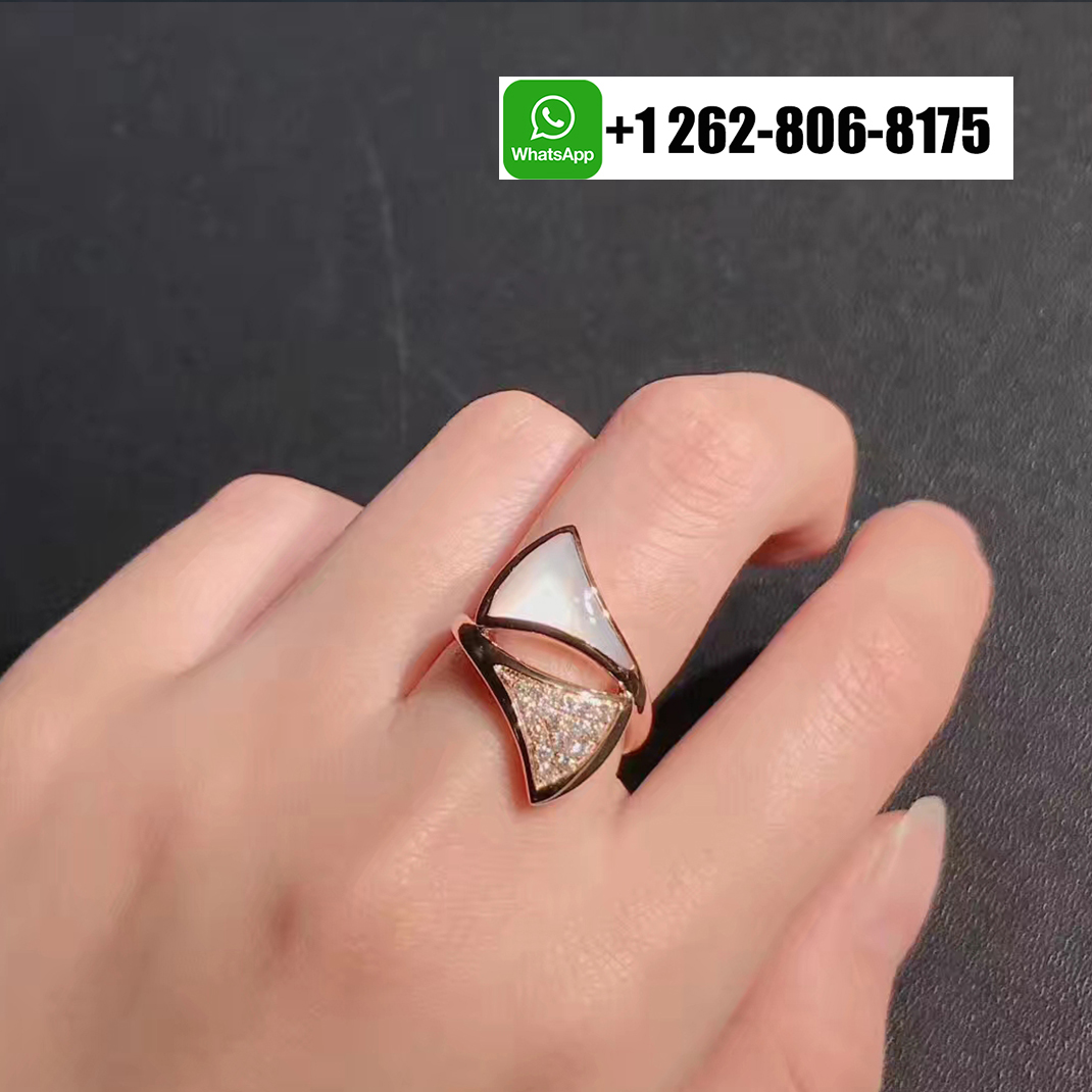 Bvlgari 18k Rose Gold Divas’ Dream Ring with Pave Diamond and Mother of Pearl