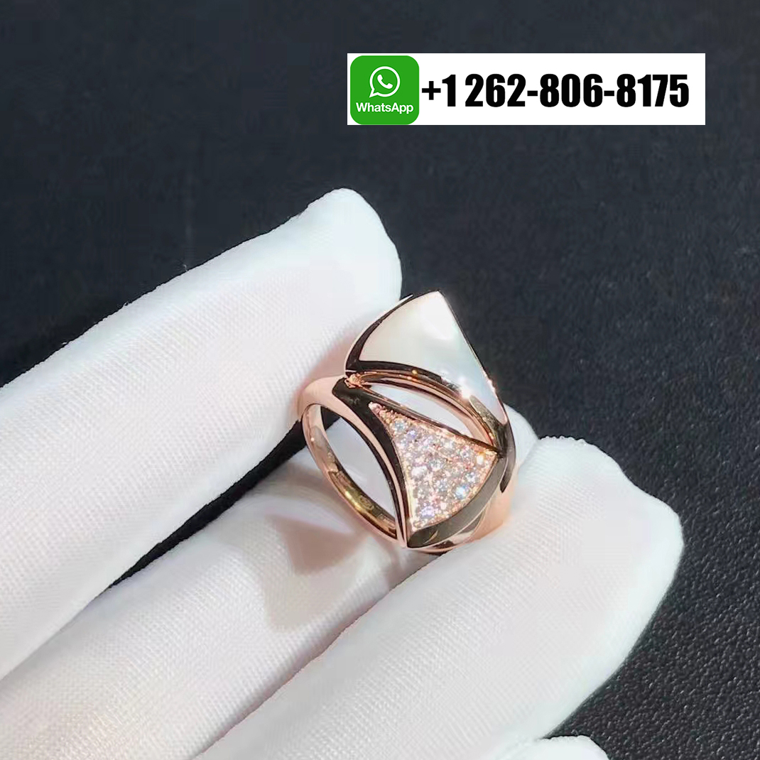 Bvlgari 18k Rose Gold Divas’ Dream Ring with Pave Diamond and Mother of Pearl