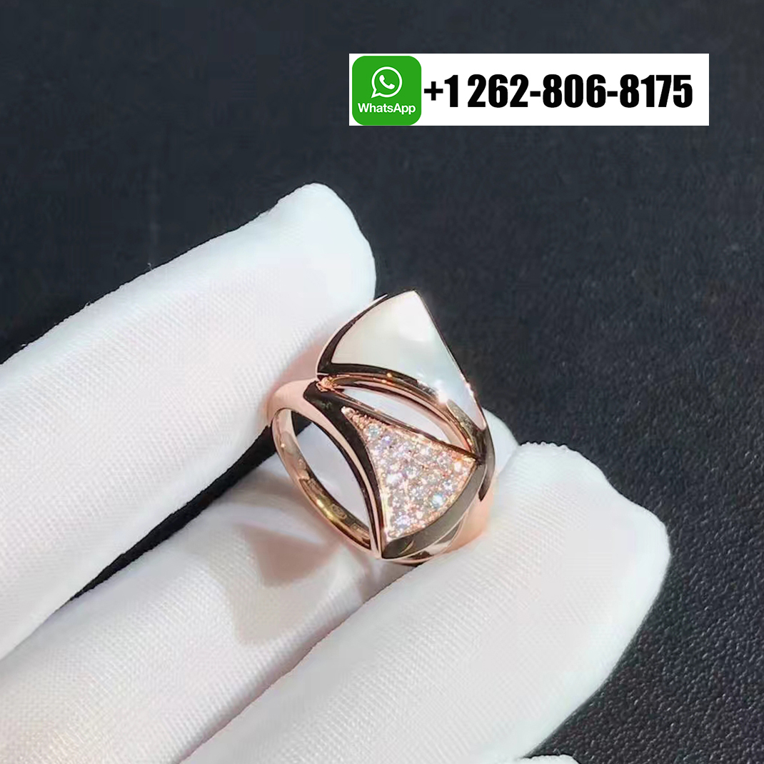 Bvlgari 18k Rose Gold Divas’ Dream Ring with Pave Diamond and Mother of Pearl