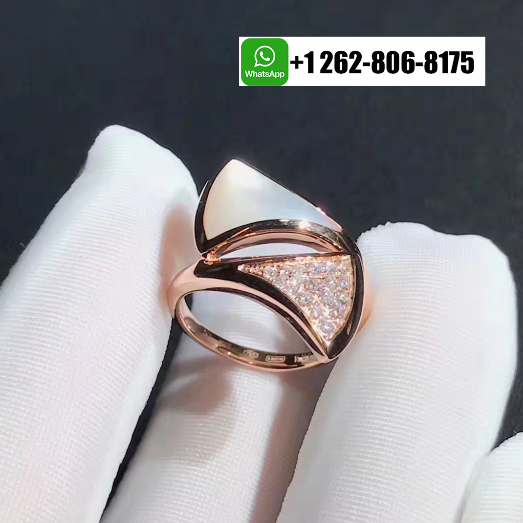 Bvlgari 18k Rose Gold Divas’ Dream Ring with Pave Diamond and Mother of Pearl
