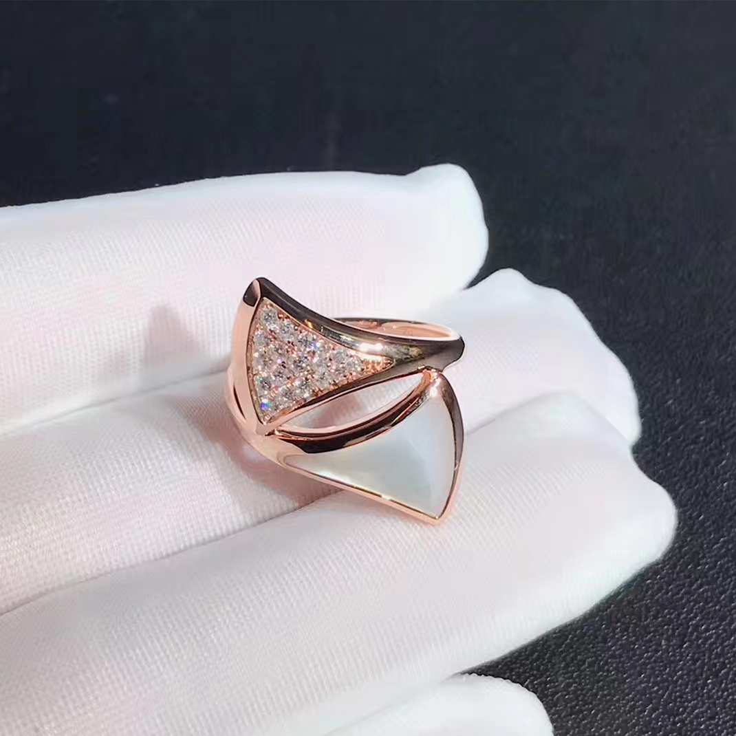 Bvlgari 18k Rose Gold Divas’ Dream Ring with Pave Diamond and Mother of Pearl