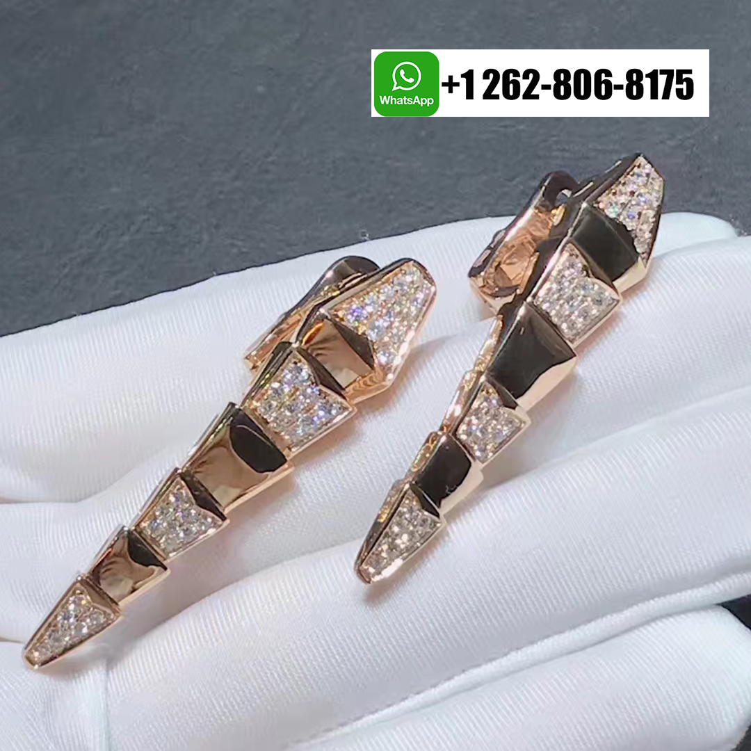 Bvlgari 18k Rose Gold and Diamond Hinged Drop Serpenti Viper Earrings