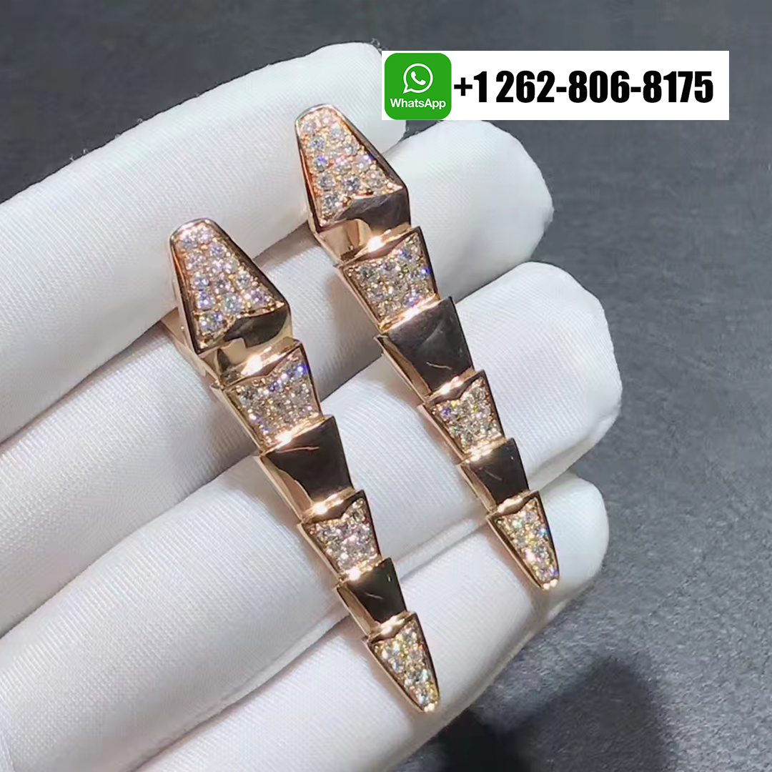 Bvlgari 18k Rose Gold and Diamond Hinged Drop Serpenti Viper Earrings