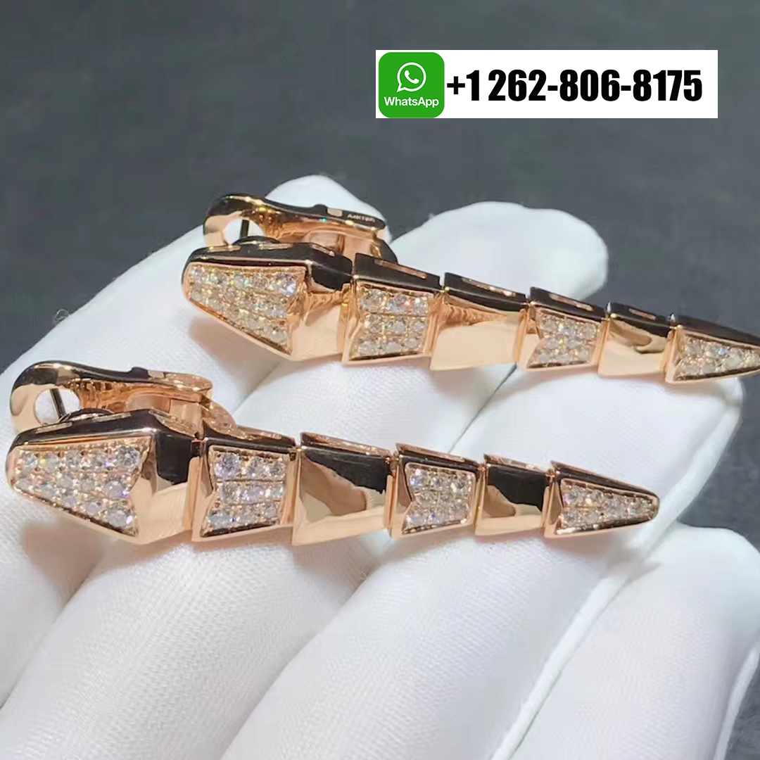 Bvlgari 18k Rose Gold and Diamond Hinged Drop Serpenti Viper Earrings