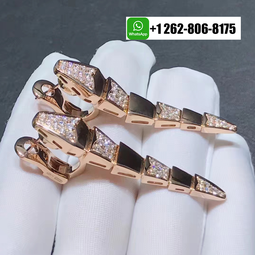 Bvlgari 18k Rose Gold and Diamond Hinged Drop Serpenti Viper Earrings