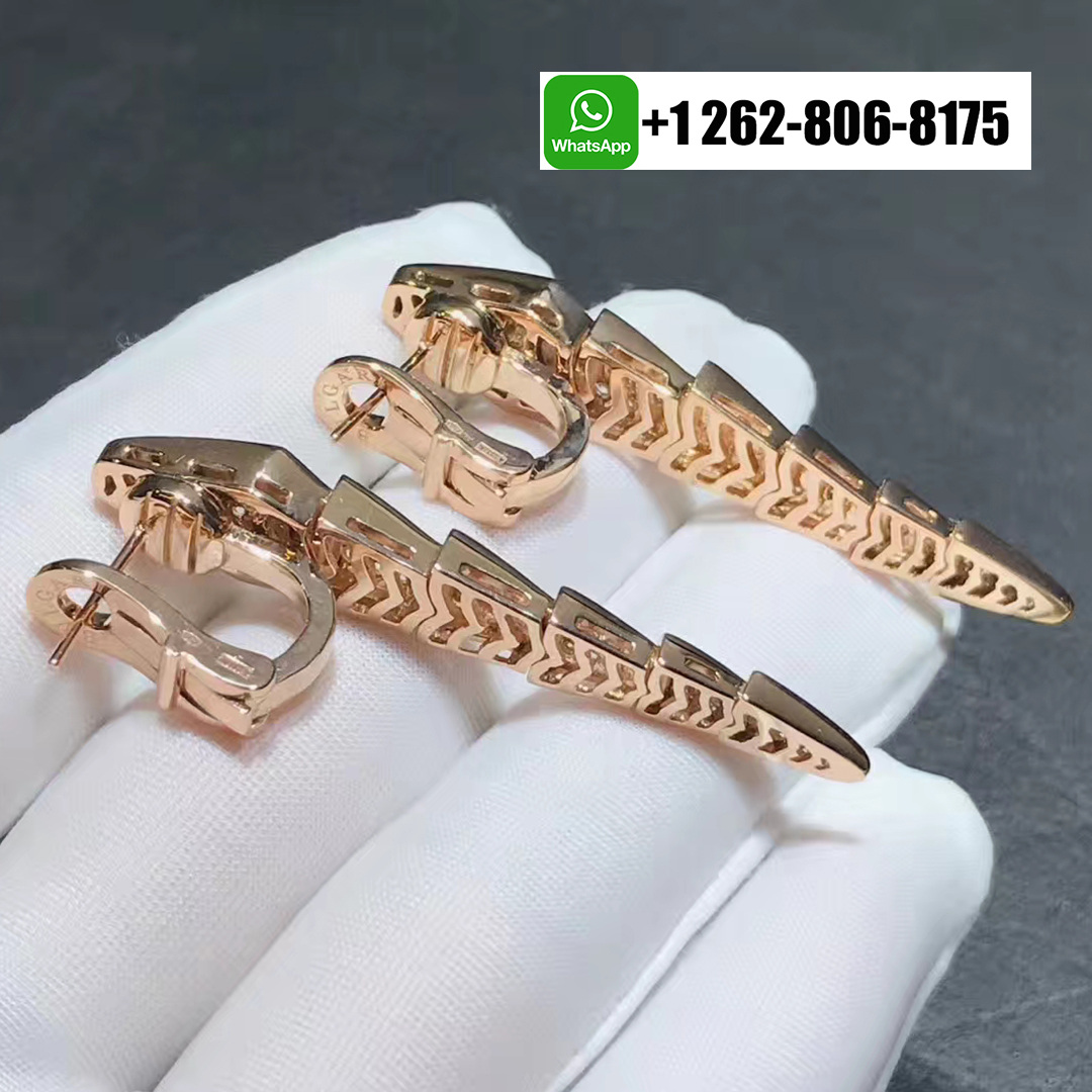 Bvlgari 18k Rose Gold and Diamond Hinged Drop Serpenti Viper Earrings