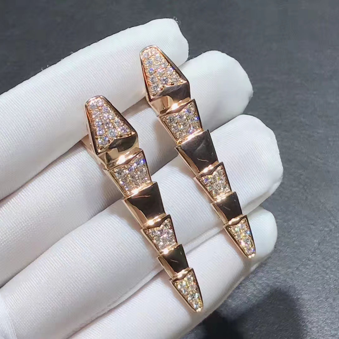 Bvlgari 18k Rose Gold and Diamond Hinged Drop Serpenti Viper Earrings