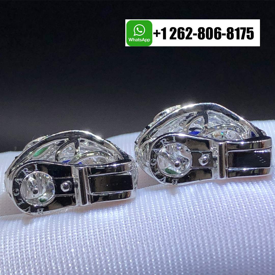 Bvlgari 18k White Gold Serpenti Seduttori Earrings Full Pavé Diamonds, Emeralds and Blue Sapphire 355355