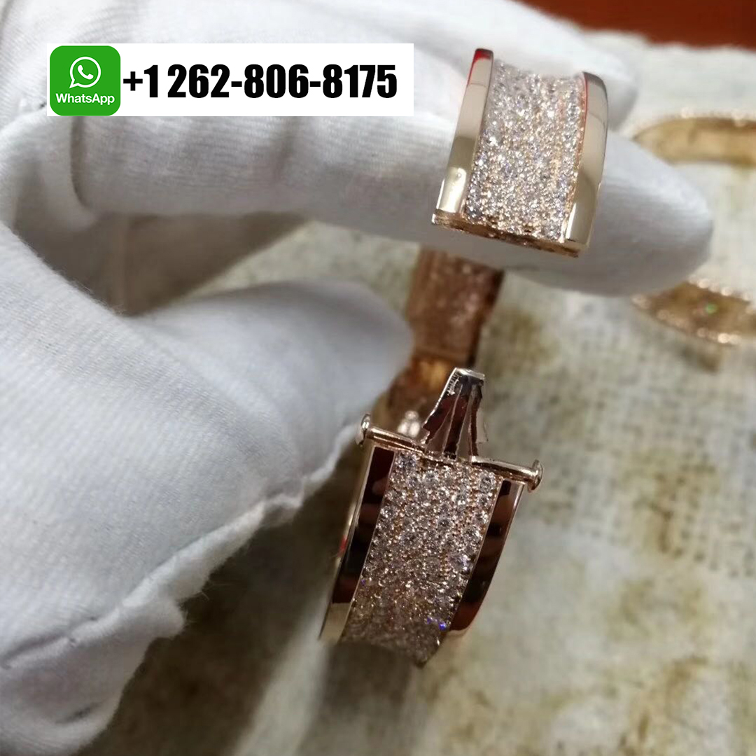 Bvlgari B.Zero1 Pave Diamond 18k Rose Gold Wide Bangle Bracelet