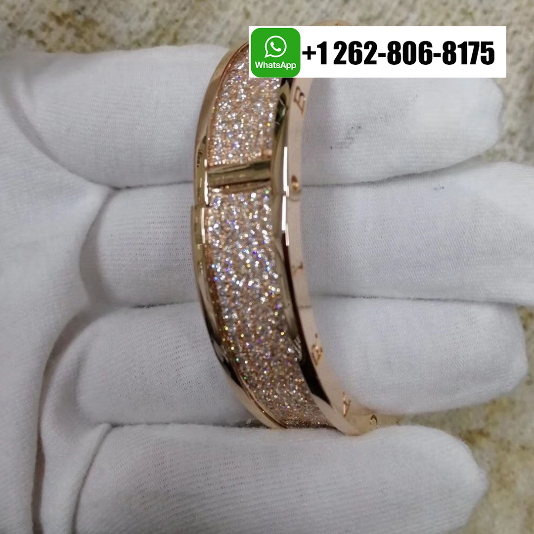 Bvlgari B.Zero1 Pave Diamond 18k Rose Gold Wide Bangle Bracelet
