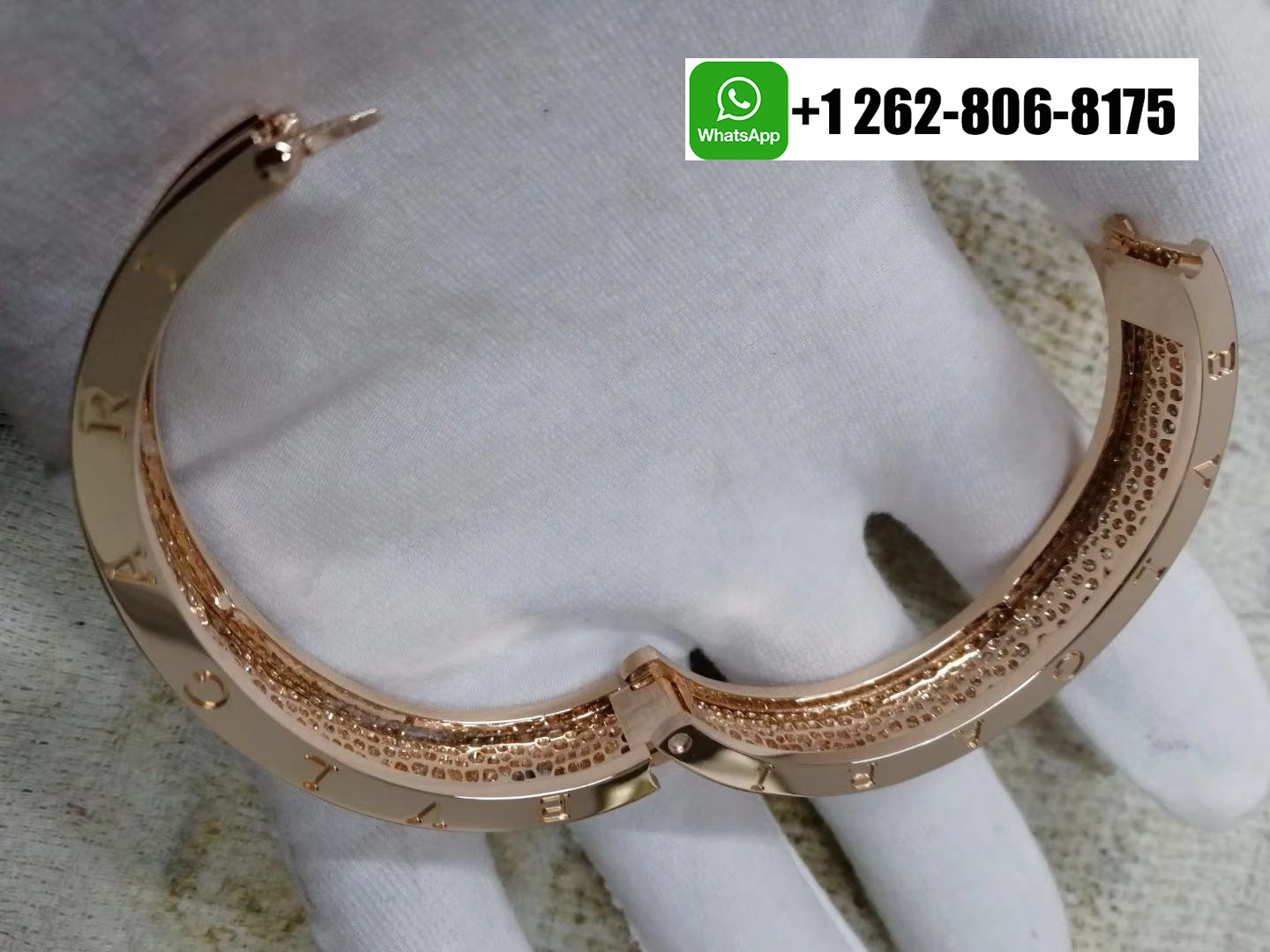 Bvlgari B.Zero1 Pave Diamond 18k Rose Gold Wide Bangle Bracelet