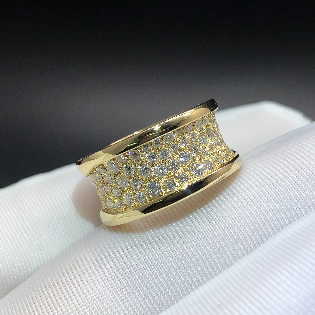 Bvlgari B.Zero1 Pave Diamond Band Ring in 18K Yellow Gold