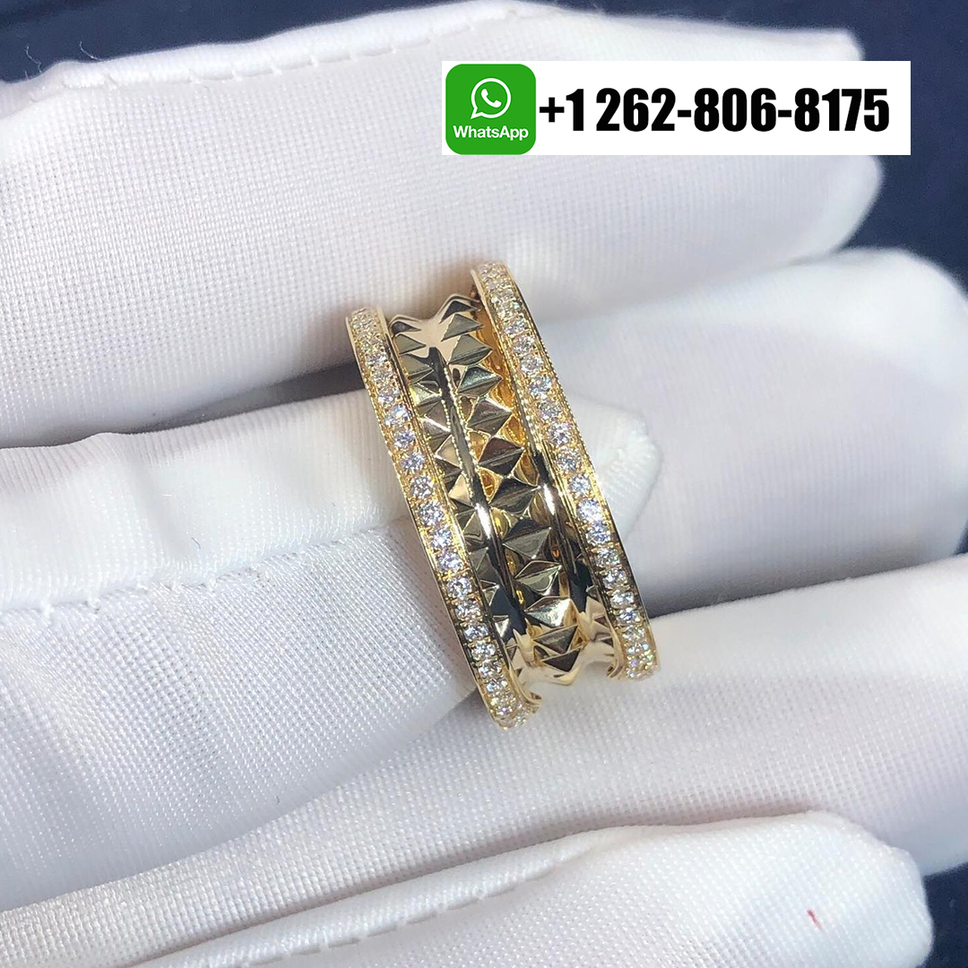 Bvlgari B.zero1 Rock Two-band 18k Yellow Gold Ring with Studded Spiral and Pavé Diamonds 358026