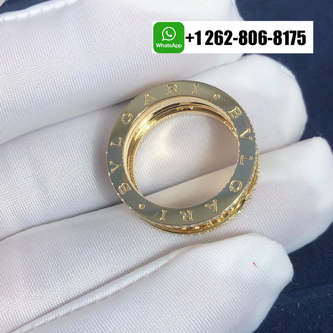 Bvlgari B.zero1 Rock Two-band 18k Yellow Gold Ring with Studded Spiral and Pavé Diamonds 358026