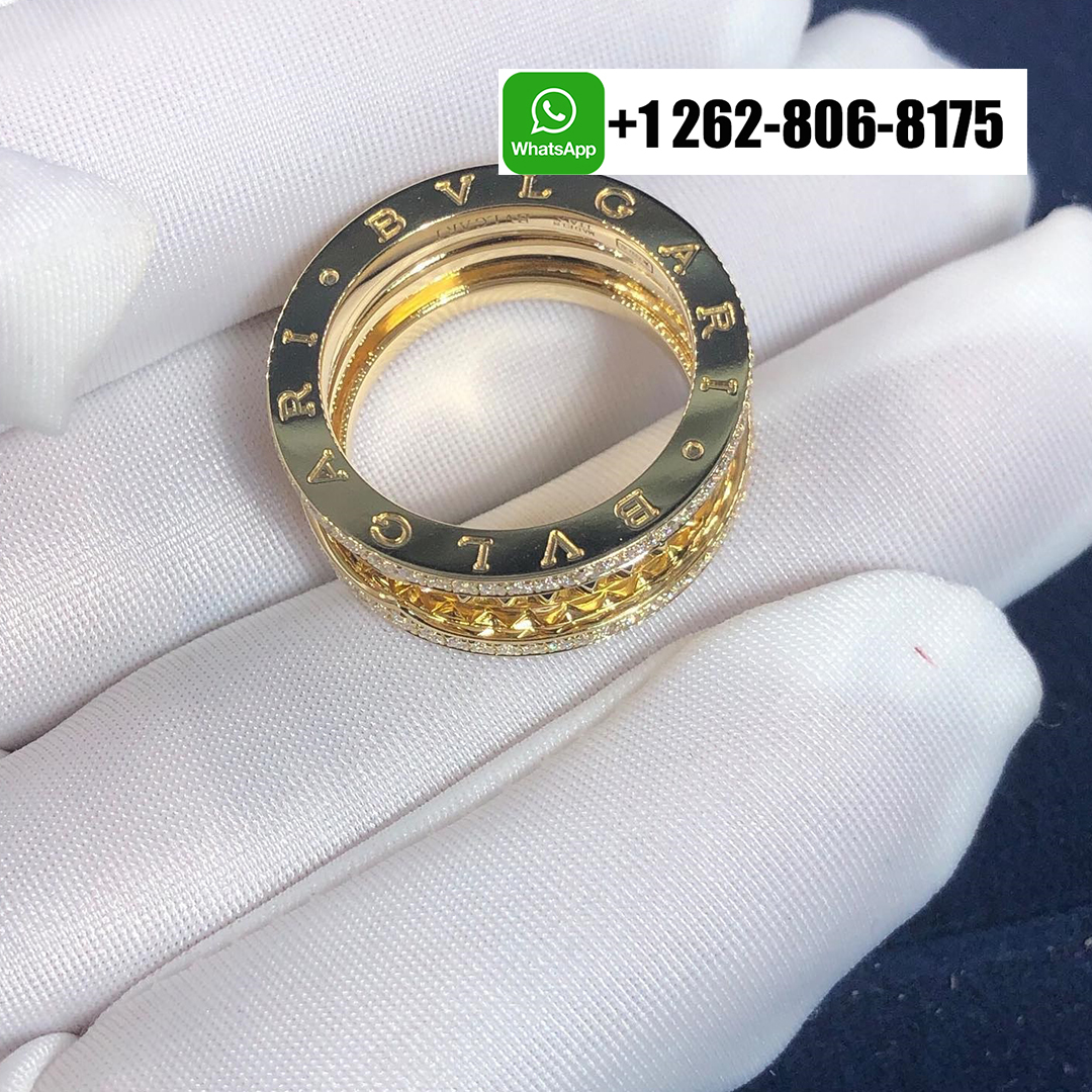 Bvlgari B.zero1 Rock Two-band 18k Yellow Gold Ring with Studded Spiral and Pavé Diamonds 358026