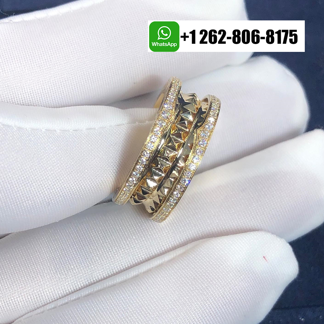 Bvlgari B.zero1 Rock Two-band 18k Yellow Gold Ring with Studded Spiral and Pavé Diamonds 358026