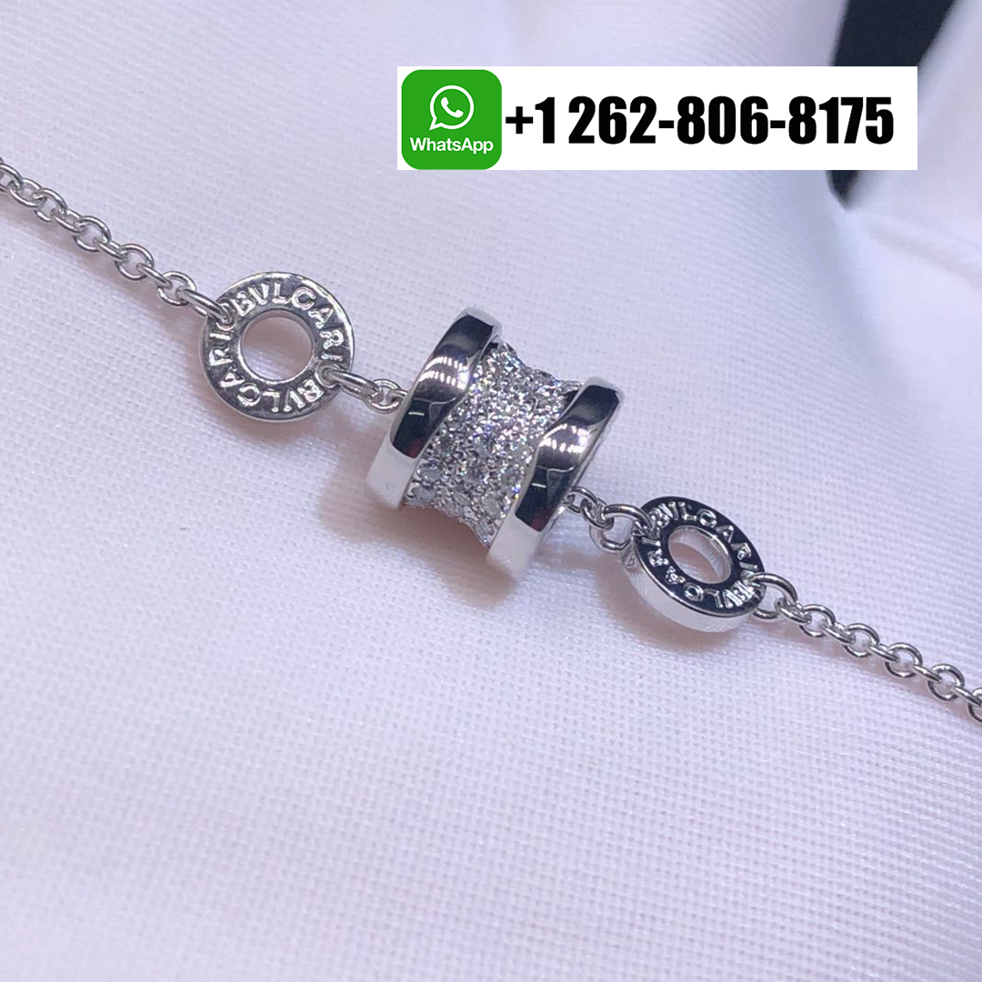 Bvlgari B.zero1 Soft Bracelet in 18k White Gold with Pavé Diamonds 350899