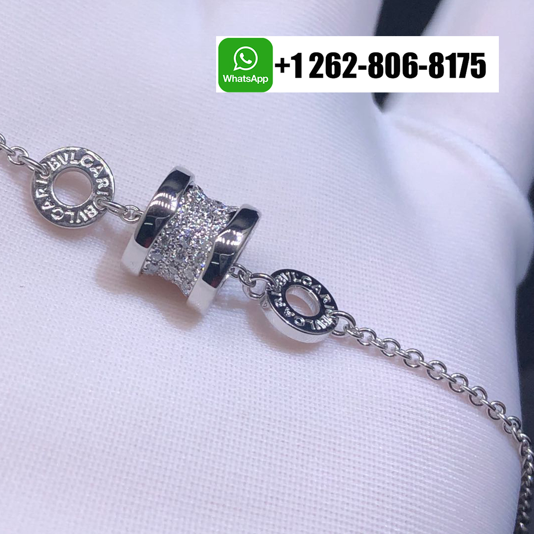 Bvlgari B.zero1 Soft Bracelet in 18k White Gold with Pavé Diamonds 350899