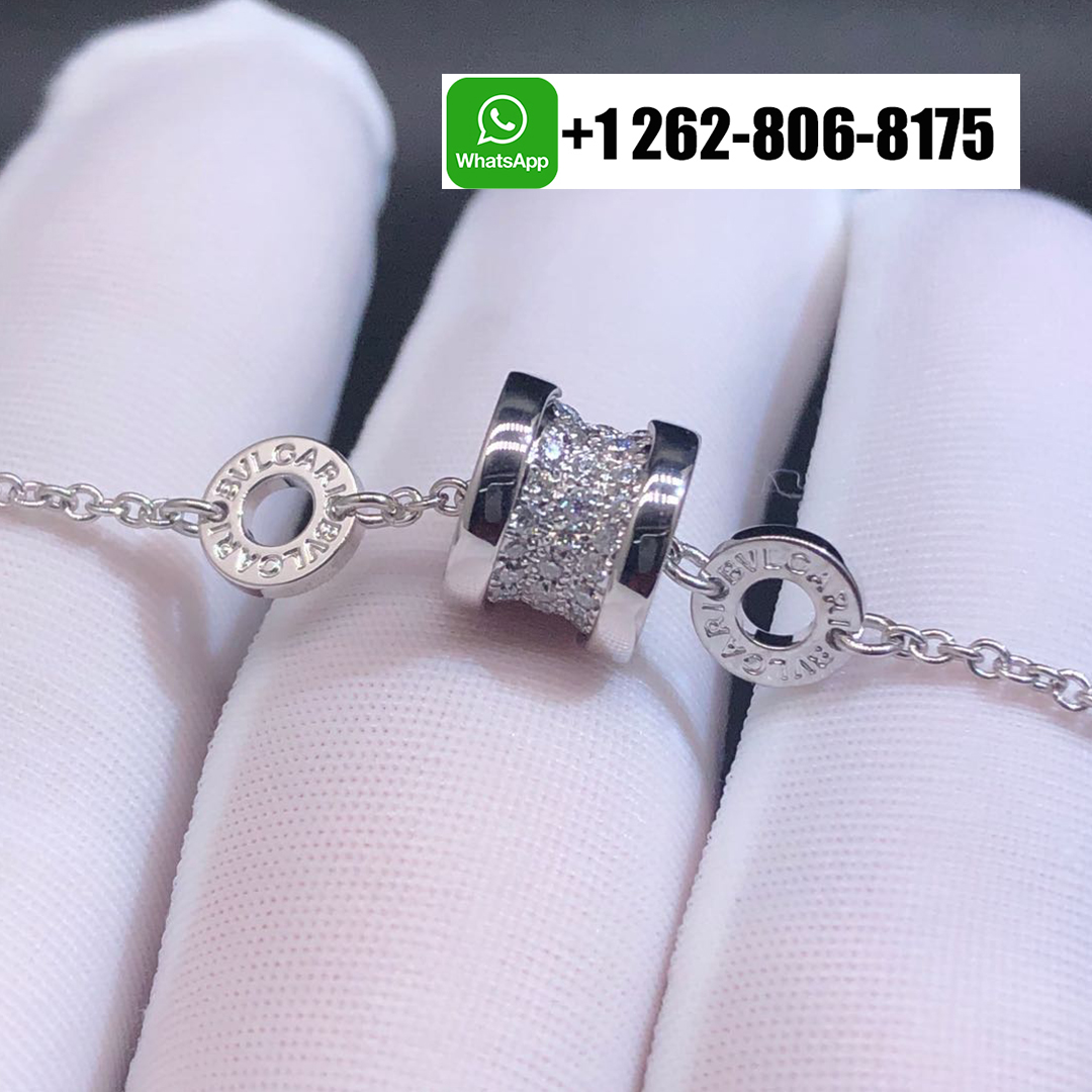Bvlgari B.zero1 Soft Bracelet in 18k White Gold with Pavé Diamonds 350899