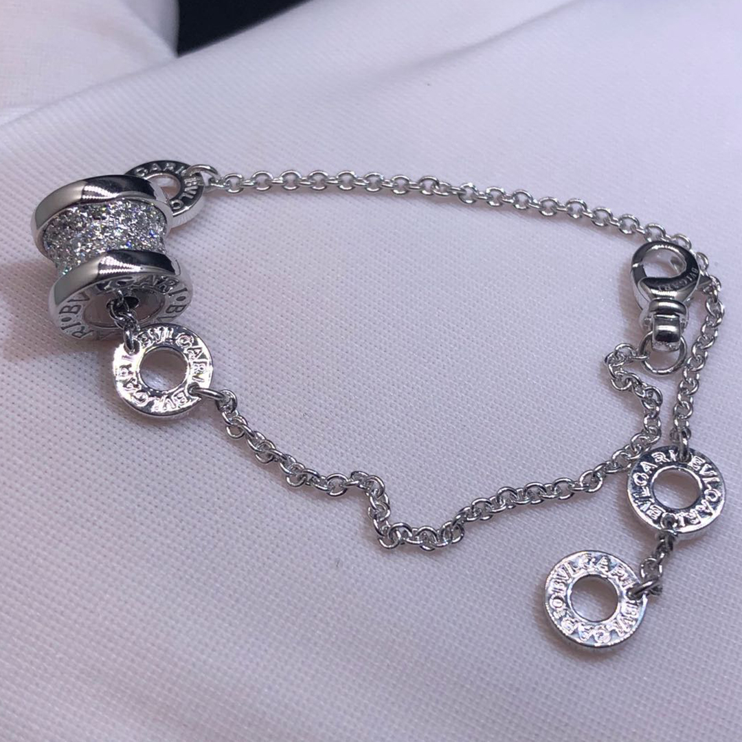 Bvlgari B.zero1 Soft Bracelet in 18k White Gold with Pavé Diamonds 350899