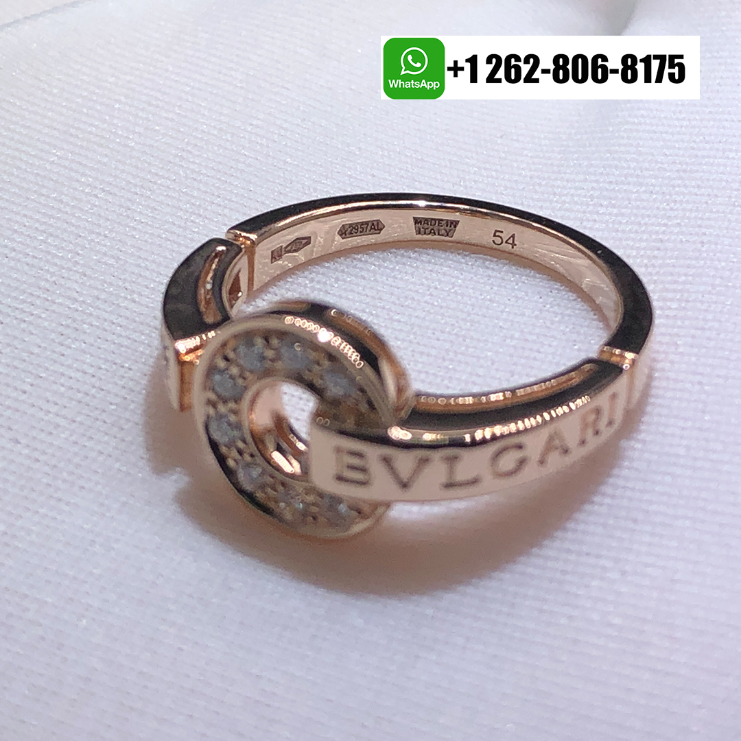 Bvlgari Bvlgari 18k Rose Gold Ring with Pavé Diamonds 346215