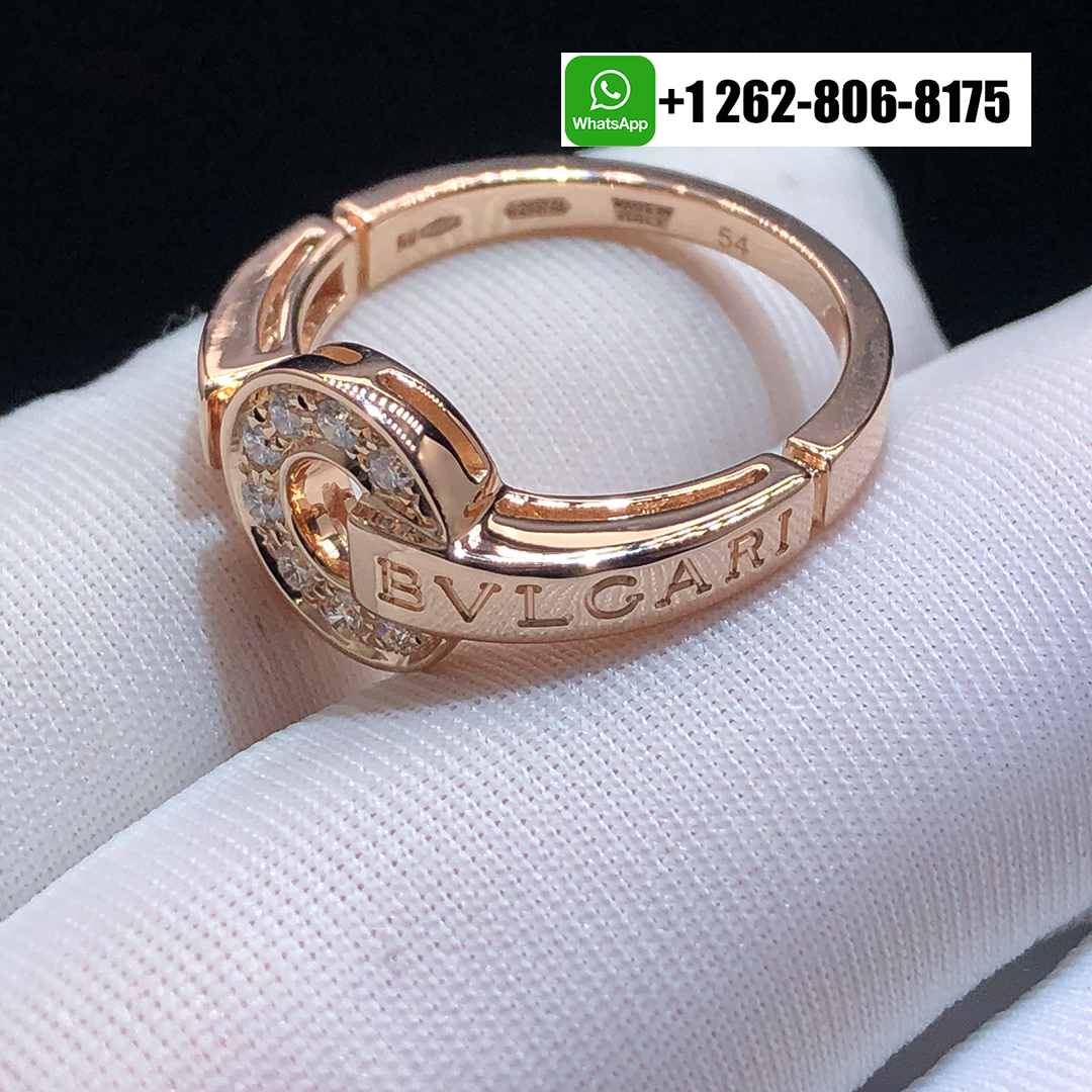 Bvlgari Bvlgari 18k Rose Gold Ring with Pavé Diamonds 346215