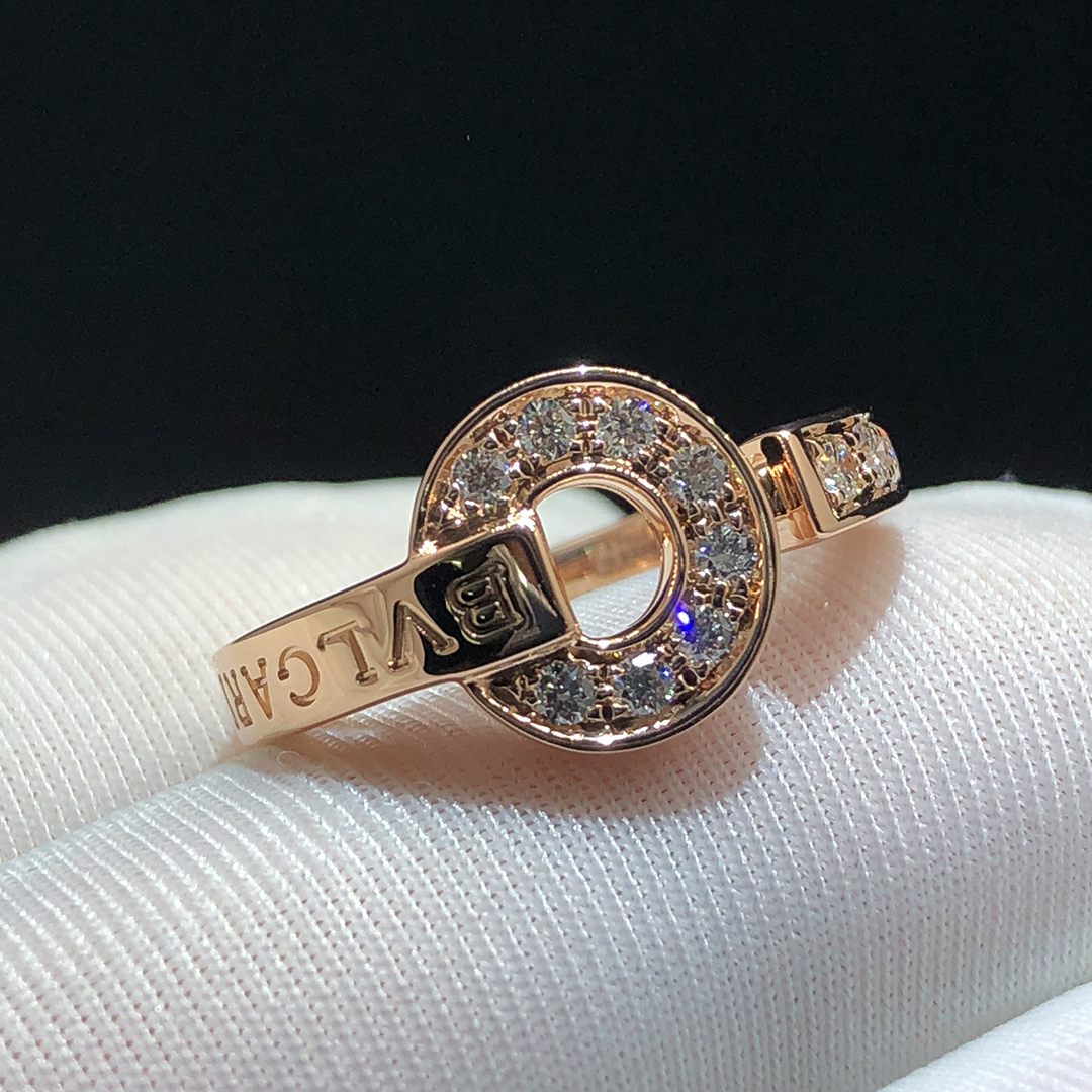 Bvlgari Bvlgari 18k Rose Gold Ring with Pavé Diamonds 346215