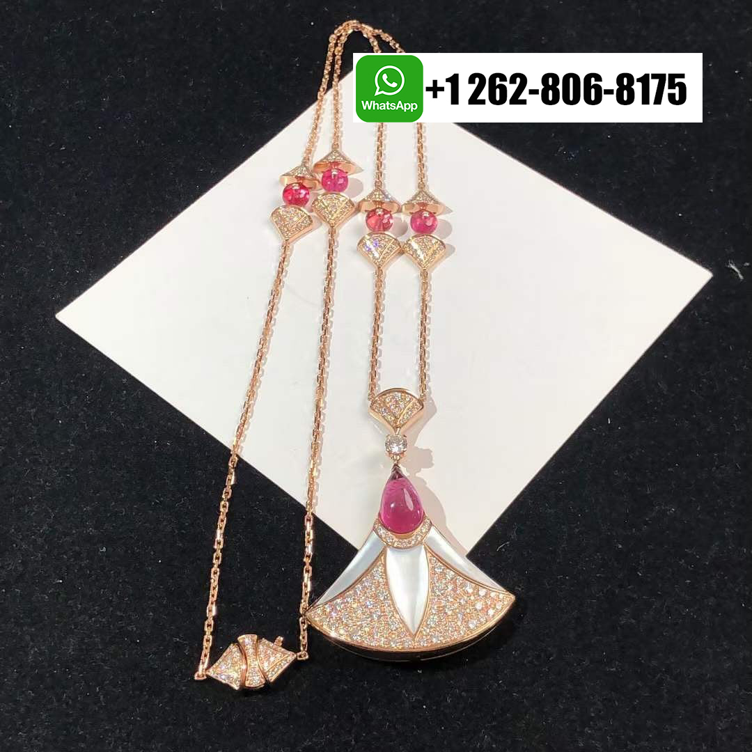 Bvlgari Divas’ Dream 18k Rose Gold Pave Diamonds Necklace with Rubellites and Mother-of-pearl 360700