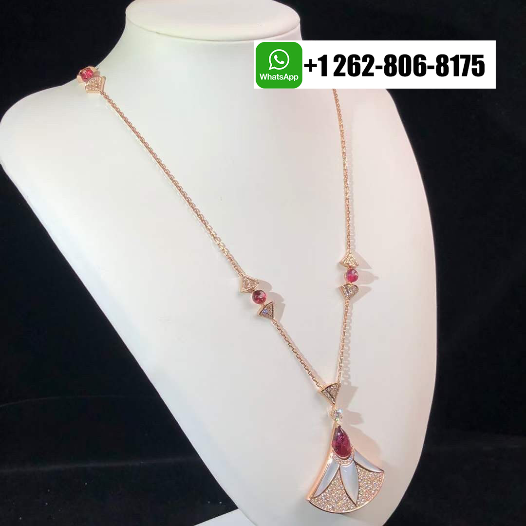 Bvlgari Divas’ Dream 18k Rose Gold Pave Diamonds Necklace with Rubellites and Mother-of-pearl 360700