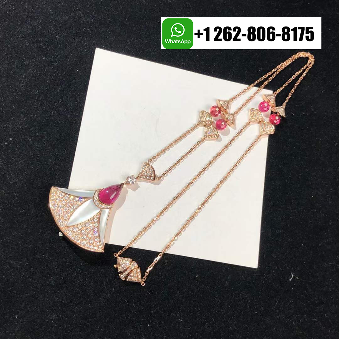 Bvlgari Divas’ Dream 18k Rose Gold Pave Diamonds Necklace with Rubellites and Mother-of-pearl 360700