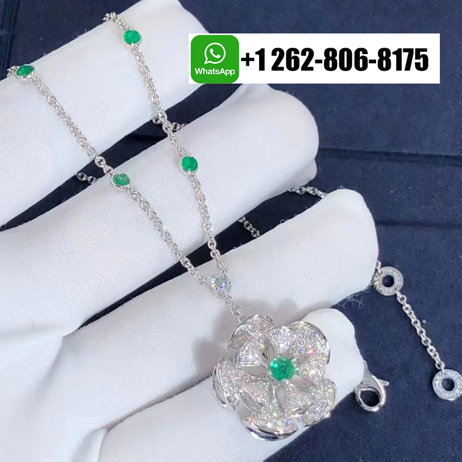 Bvlgari Divas’ Dream Diamond and Emerald 18k White Gold Pendant Necklace
