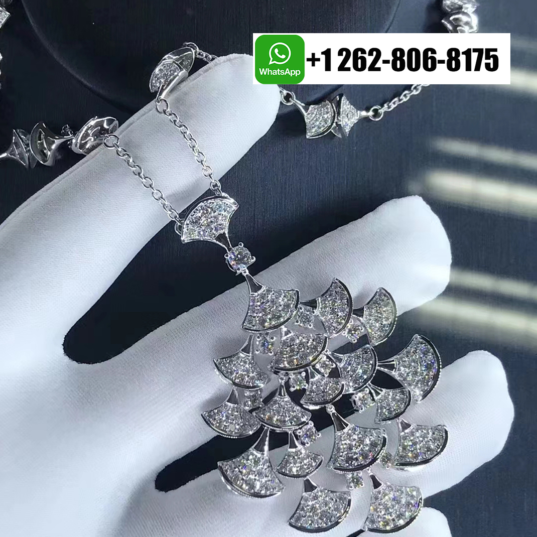 Bvlgari High Jewelry Divas Dream Fan Pendant Necklace 18k White Gold Full Diamond