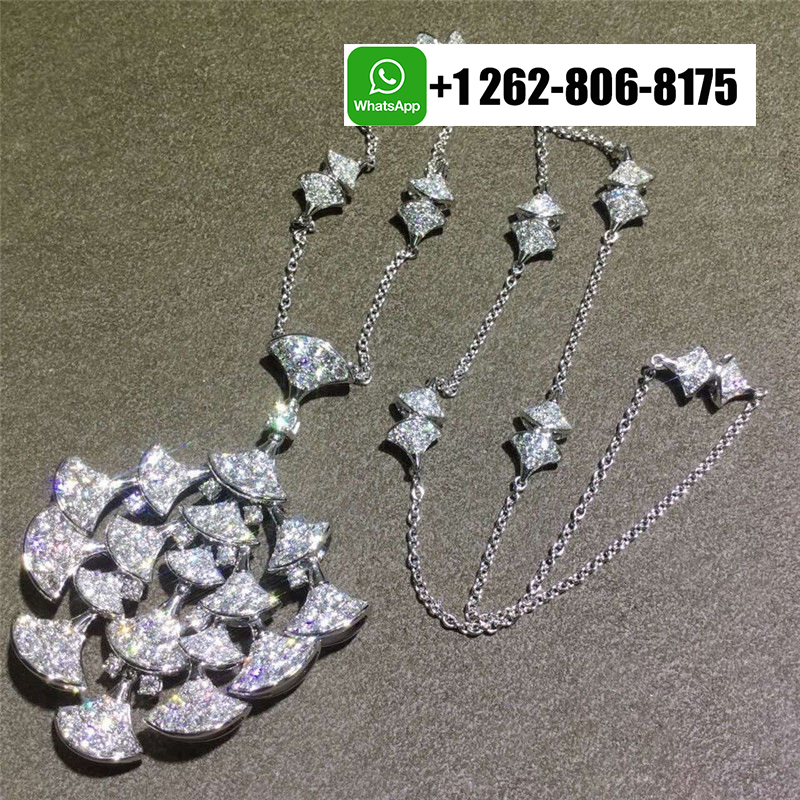 Bvlgari High Jewelry Divas Dream Fan Pendant Necklace 18k White Gold Full Diamond
