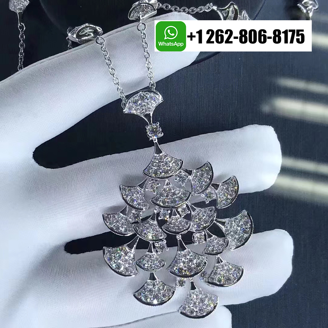 Bvlgari High Jewelry Divas Dream Fan Pendant Necklace 18k White Gold Full Diamond