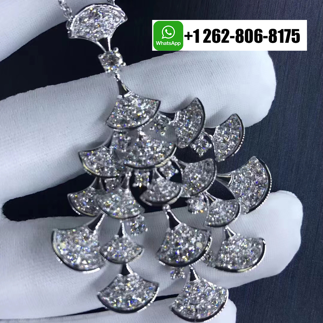 Bvlgari High Jewelry Divas Dream Fan Pendant Necklace 18k White Gold Full Diamond