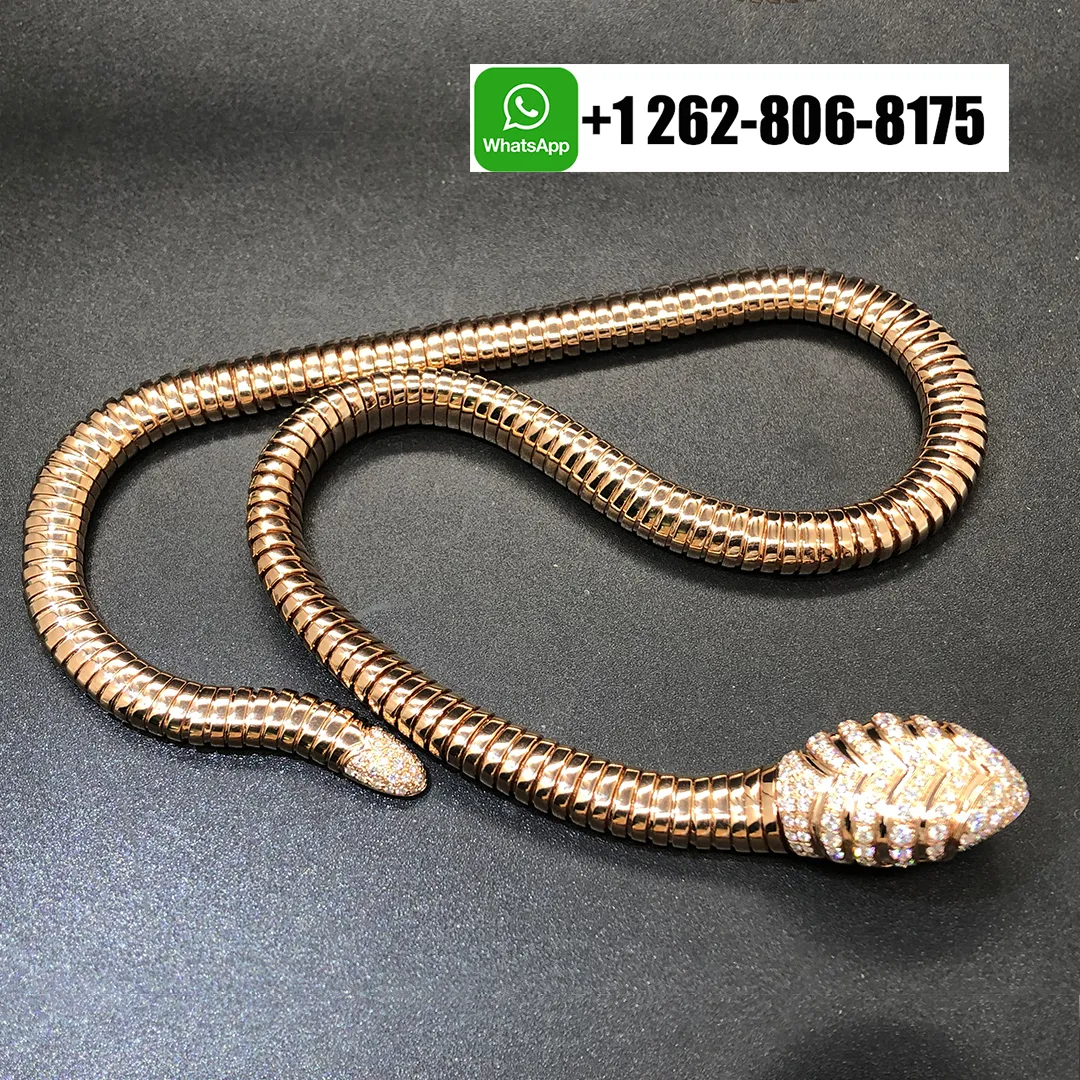 Bvlgari Serpenti 18k Rose Gold Flexible Tubogas Necklace with Pave Diamonds 350680
