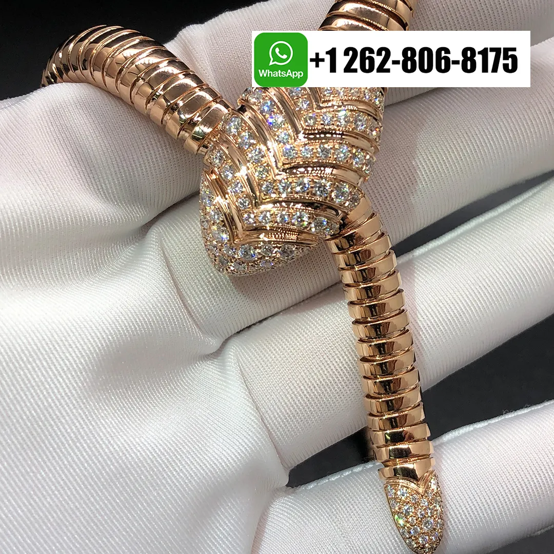Bvlgari Serpenti 18k Rose Gold Flexible Tubogas Necklace with Pave Diamonds 350680