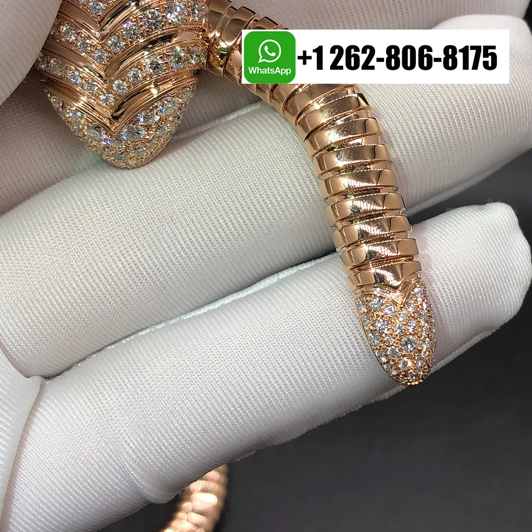 Bvlgari Serpenti 18k Rose Gold Flexible Tubogas Necklace with Pave Diamonds 350680