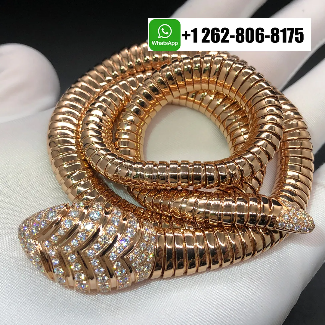 Bvlgari Serpenti 18k Rose Gold Flexible Tubogas Necklace with Pave Diamonds 350680