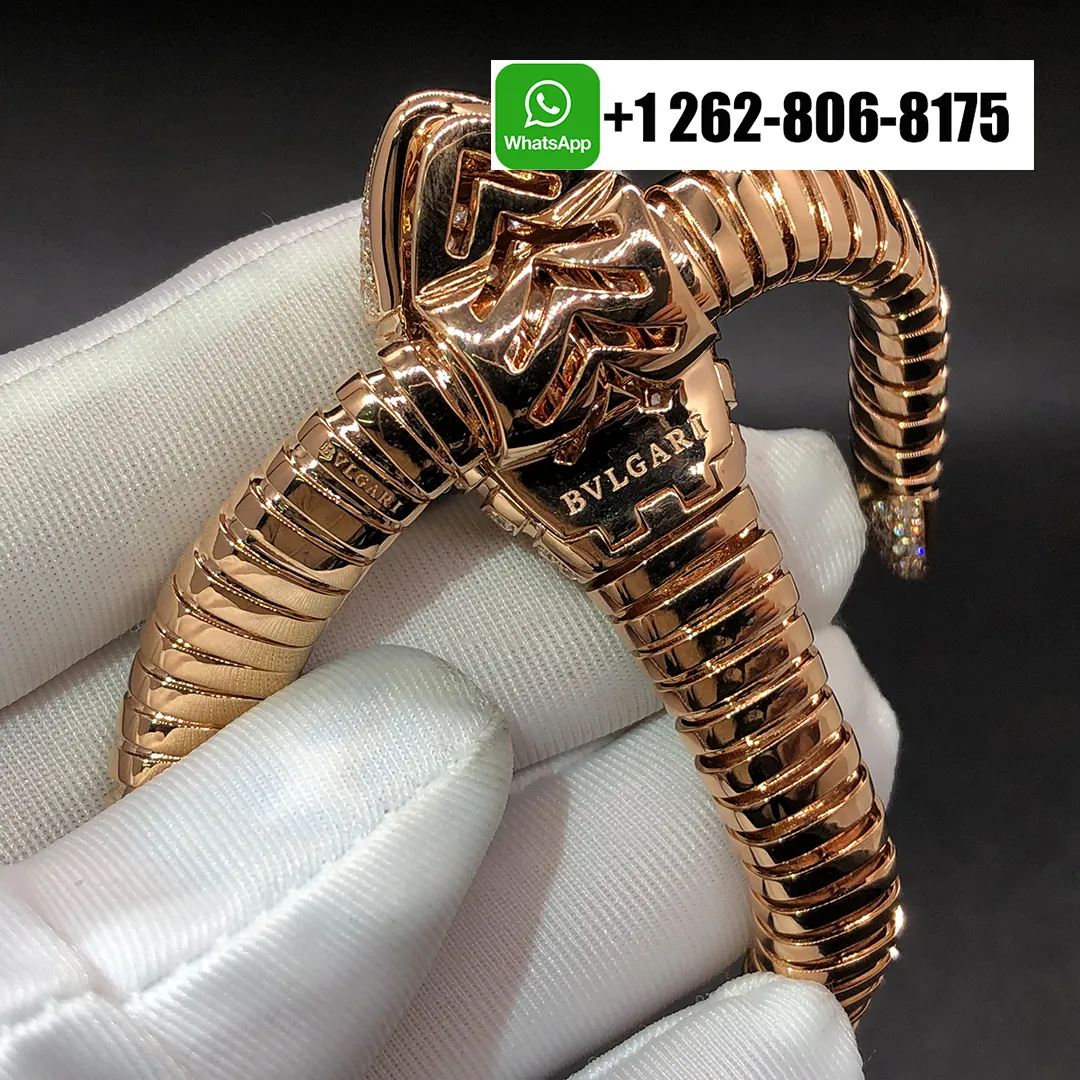 Bvlgari Serpenti 18k Rose Gold Flexible Tubogas Necklace with Pave Diamonds 350680