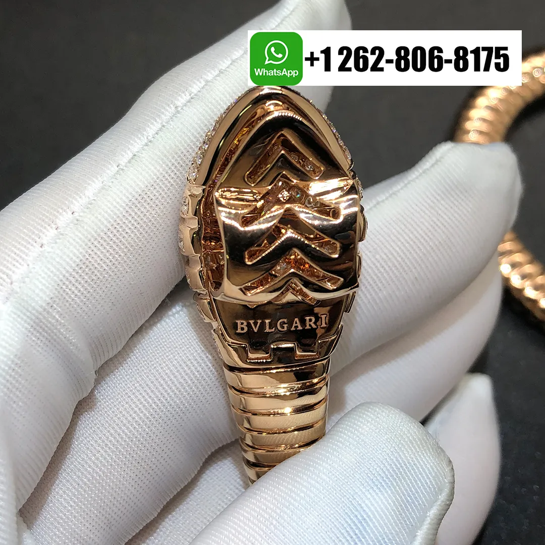 Bvlgari Serpenti 18k Rose Gold Flexible Tubogas Necklace with Pave Diamonds 350680