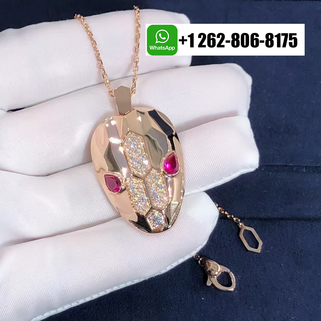 Bvlgari Serpenti Diamond and Rubellite Necklace 18k Rose Gold