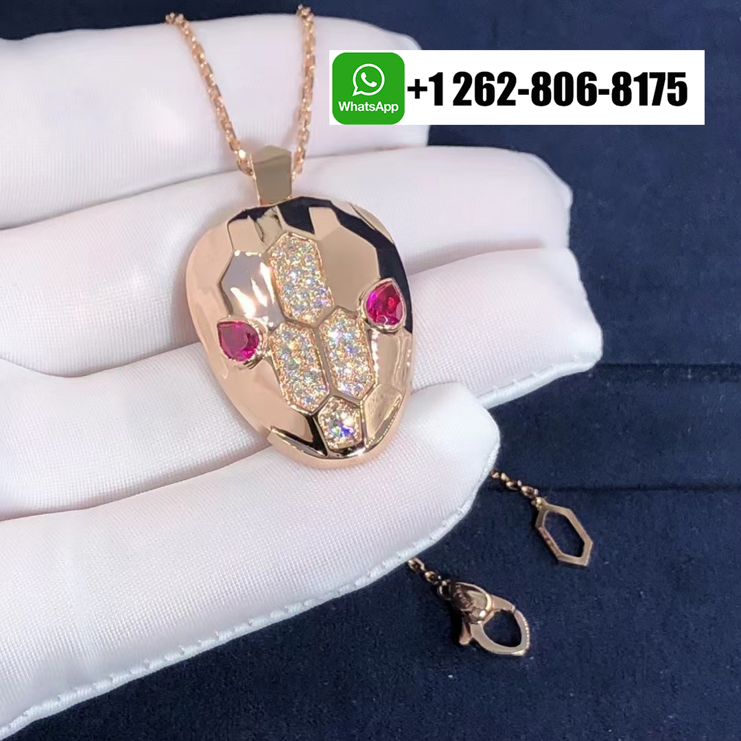 Bvlgari Serpenti Diamond and Rubellite Necklace 18k Rose Gold