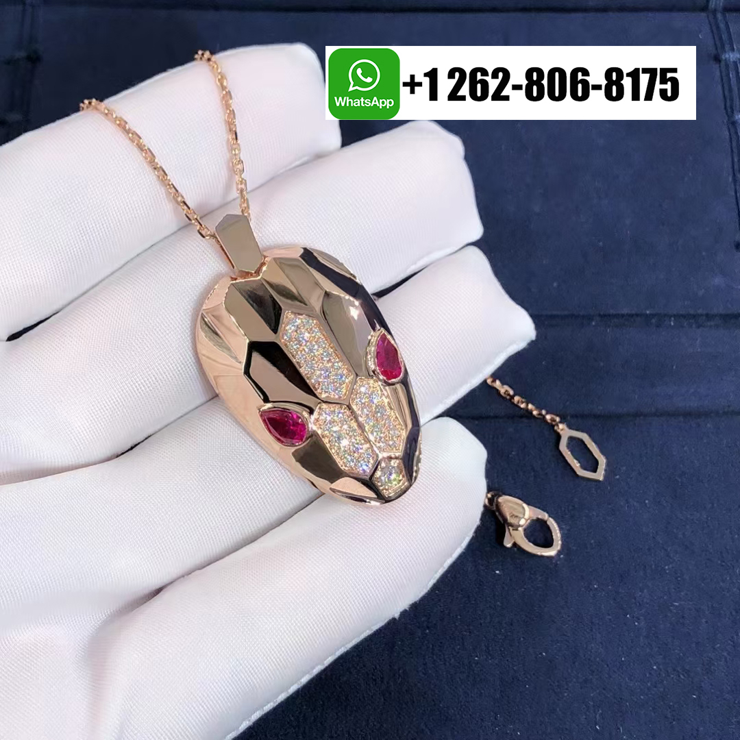Bvlgari Serpenti Diamond and Rubellite Necklace 18k Rose Gold